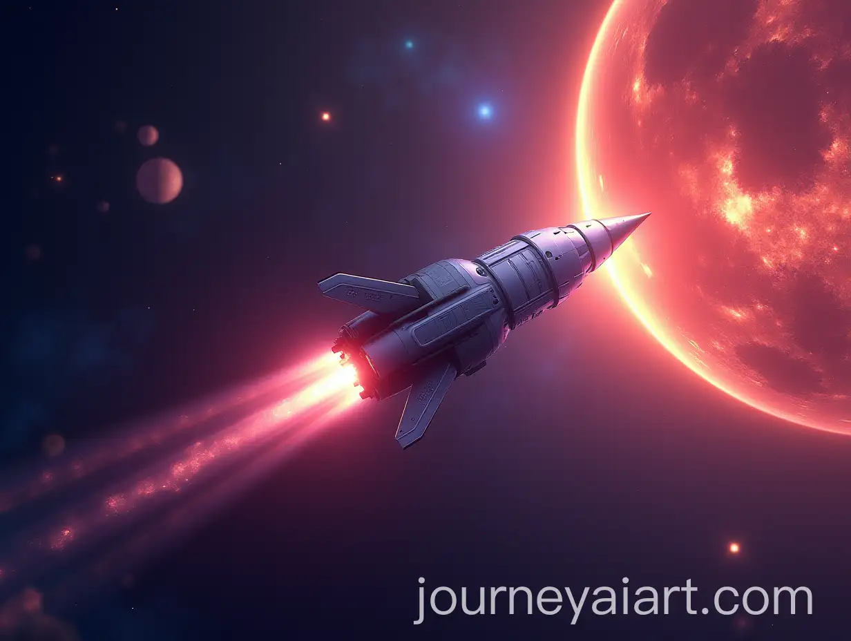 Futuristic-Rocket-Gliding-Through-Space-Toward-Glowing-MoltenOrange-Planet