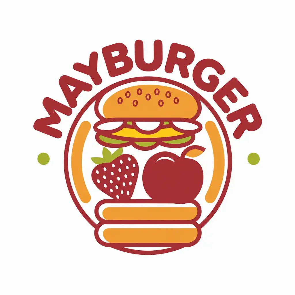 a vector logo design,with the text "MAYBURGER", main symbol:fruits,Moderate,be used in Retail industry,clear background