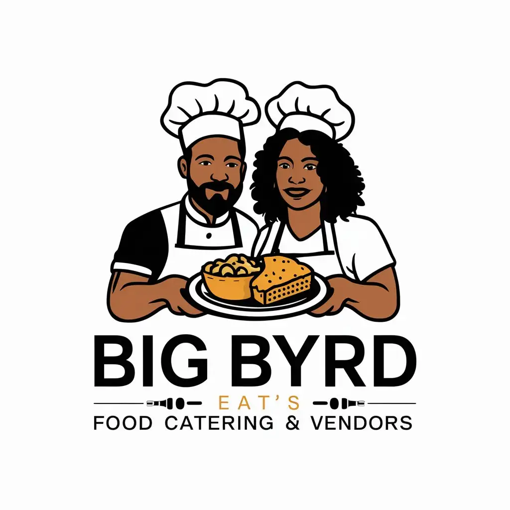 LOGO Design For Big Byrd Eats Food Catering Vendors Black Couple Chef Women Holding a Plate of Soul Food