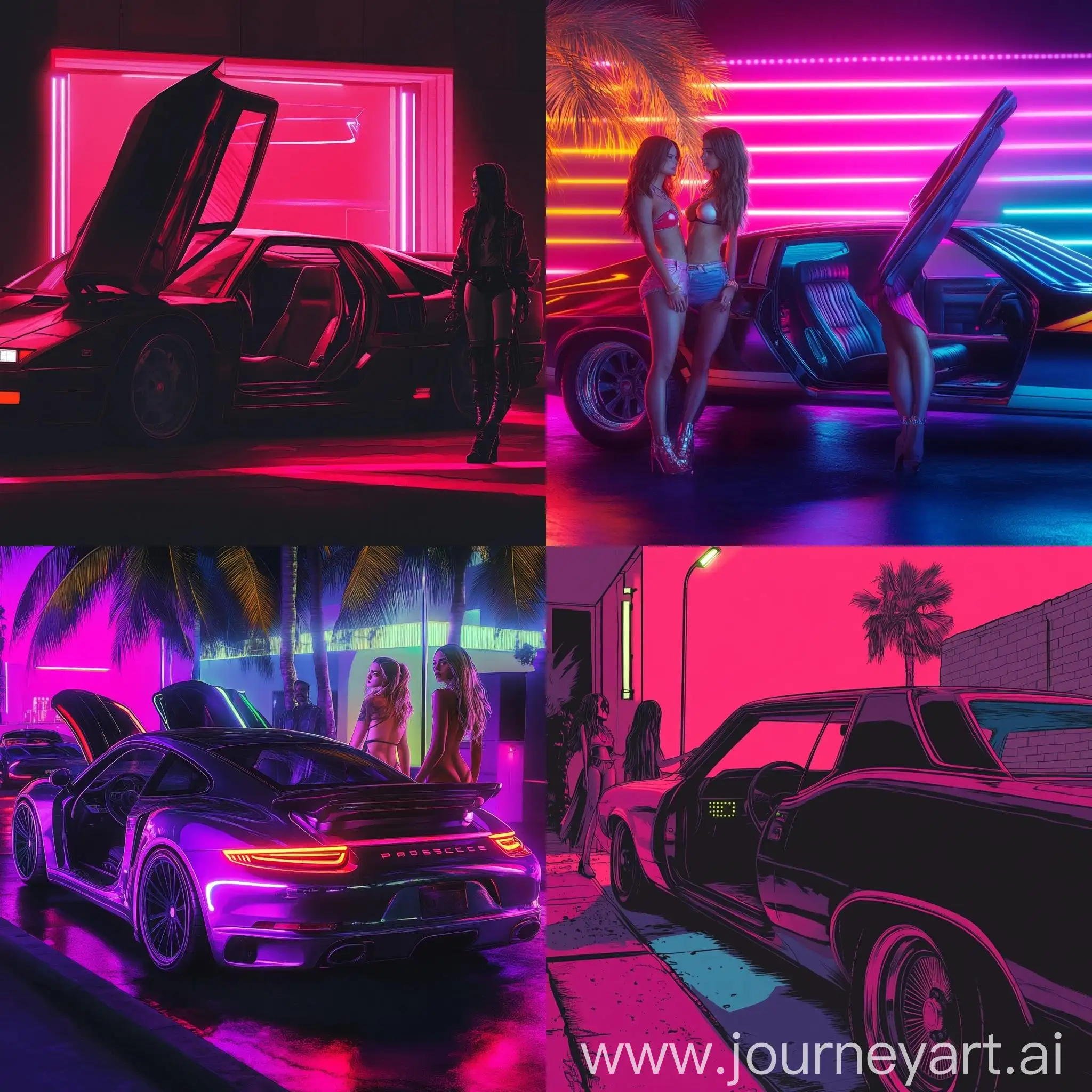 Vibrant-American-Rap-Album-Cover-Cool-Car-with-Neon-Diodes-and-Girls