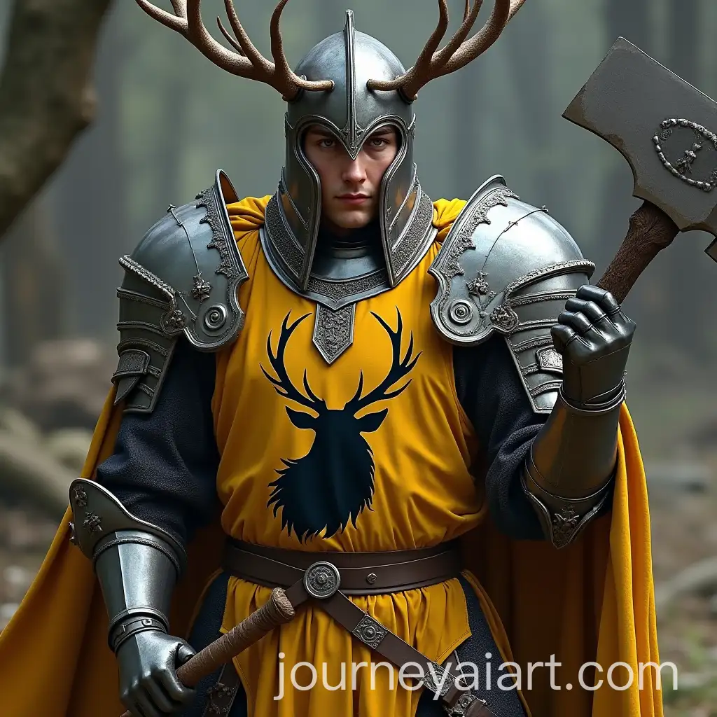 Young-Robert-Baratheon-in-SilverBlack-Armor-Wielding-a-Warhammer