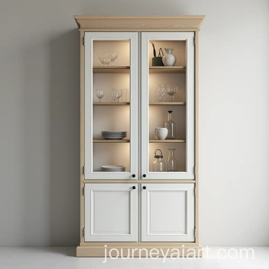 Minimalist-Rustic-Bookcase-Display-with-Glass-Shelves-and-Crystal-Kitchen-Utensils