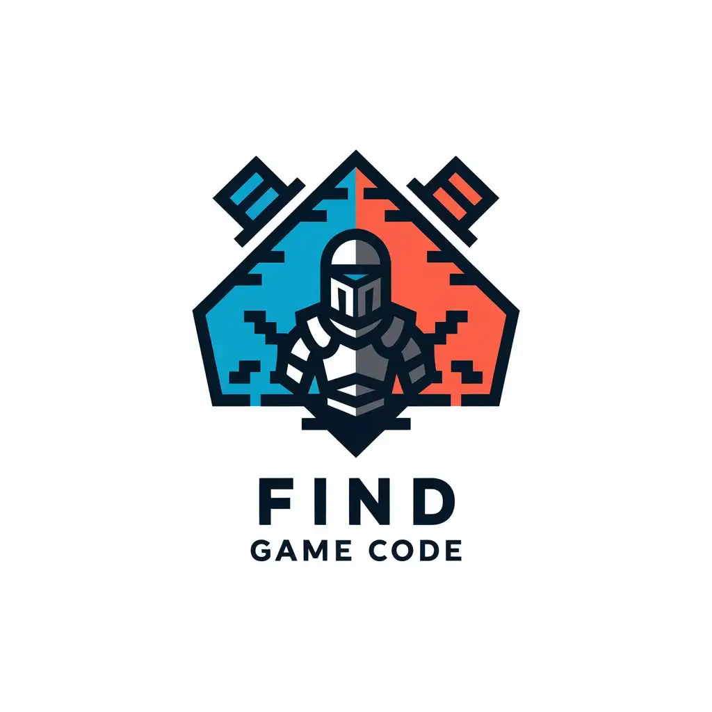 a vector logo design,with the text "Find game code", main symbol:a vector logo design,with the text 'Find game code', main symbol:rebellion, lonely knight, redeem code, freedom,courage,Minimalistic,clear background,Moderate,clear background