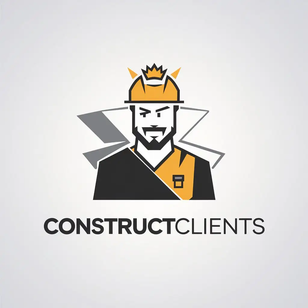 LOGO Design for ConstructClients Minimalistic Construction Theme with Smirking Face Beard and Crown