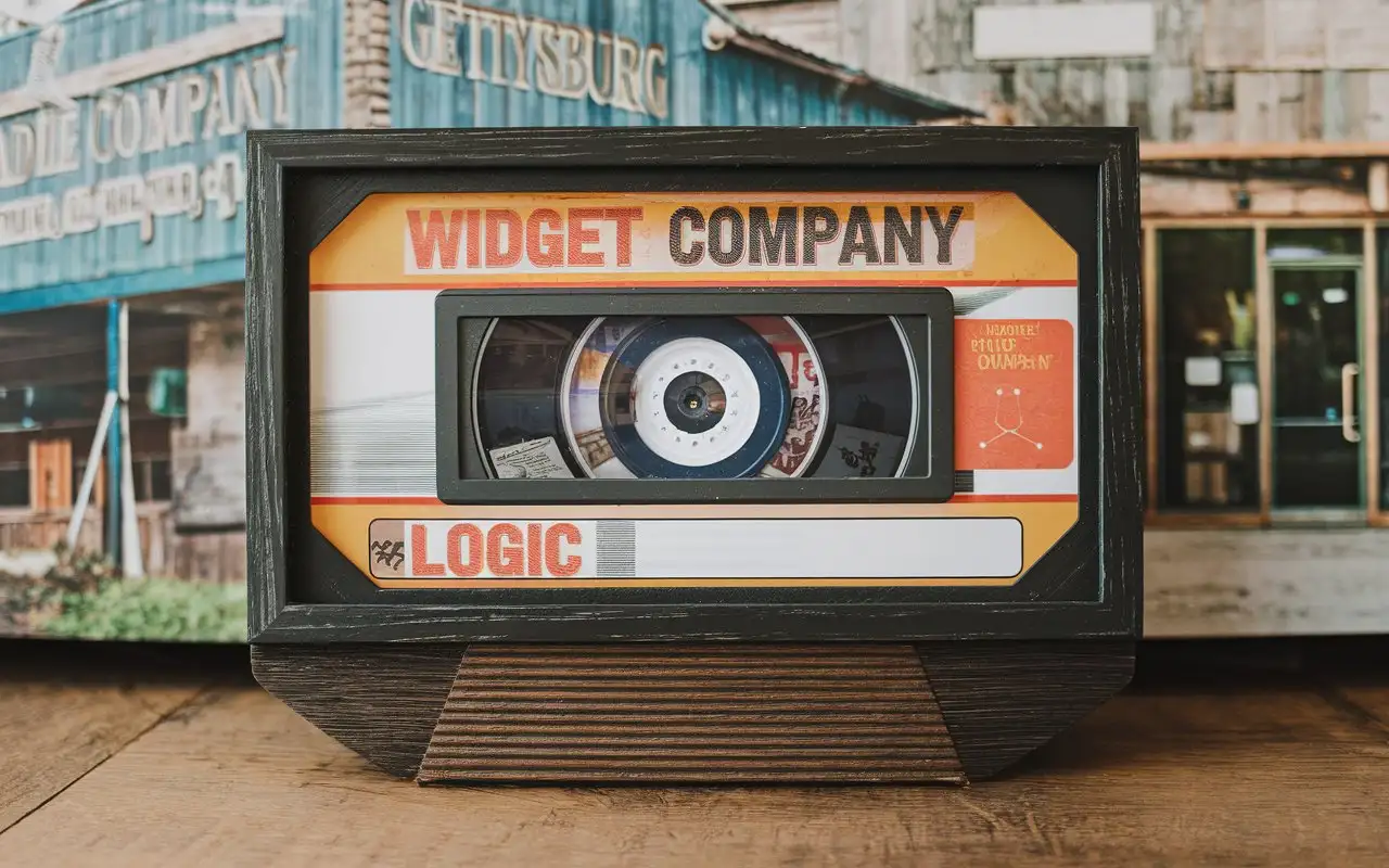 anner to show a widget company logic and an image of the company in Gettysburg on a mobile seller platform. With a specific VHS TAPE SHADOW BOX FRAME COMPANY with custom corners on each frame used for online seller market that looks similar to most seller markets.