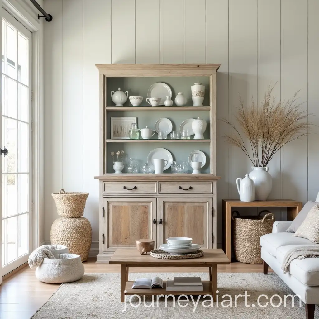 Rustic-Living-Room-with-Wooden-Console-and-Elegant-Display-Case