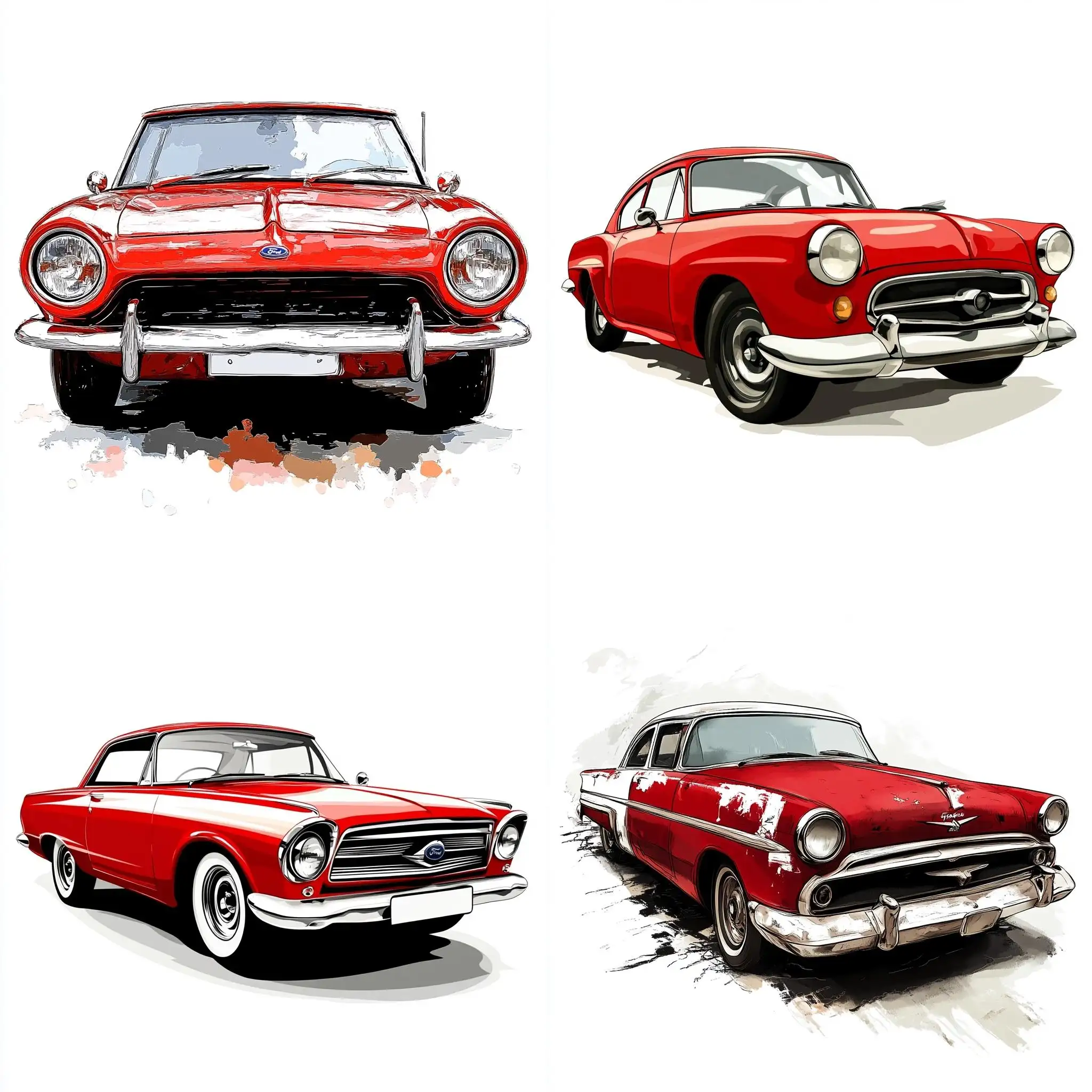 Vintage-Ford-Capri-in-Cartoon-Style-on-White-Background