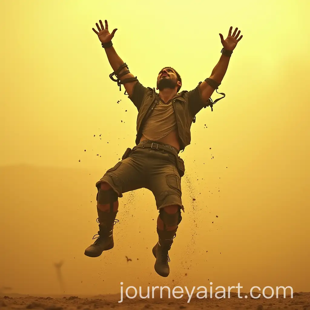 Futuristic-Man-Suspended-in-MidAir-with-Biomechanical-Enhancements-in-a-Dystopian-Landscape