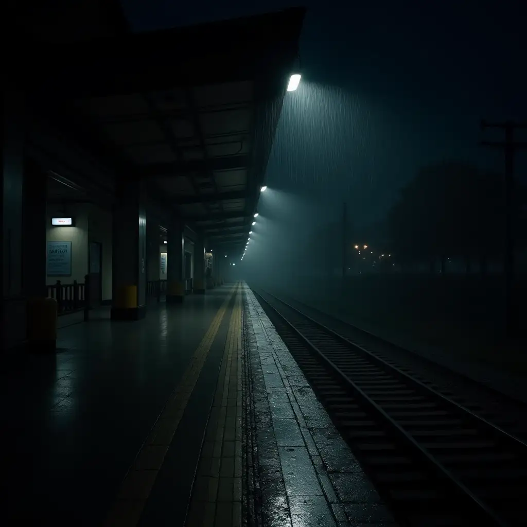 Empty-Railway-Station-at-Night-During-Rainstorm