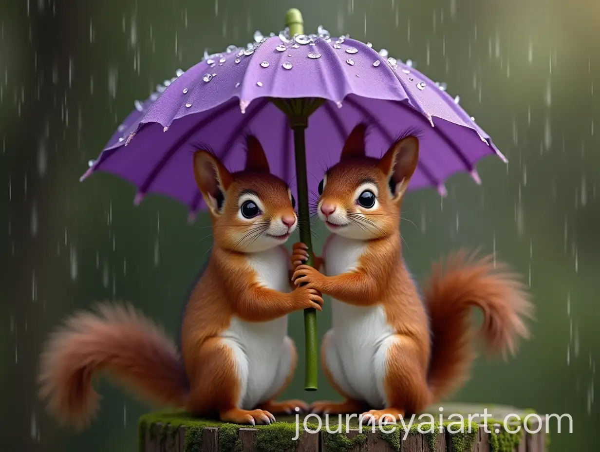 Two-Squirrels-Using-PurpleAI-Image-Prompt-Expansion-Flower-as-Umbrella-in-the-Rain