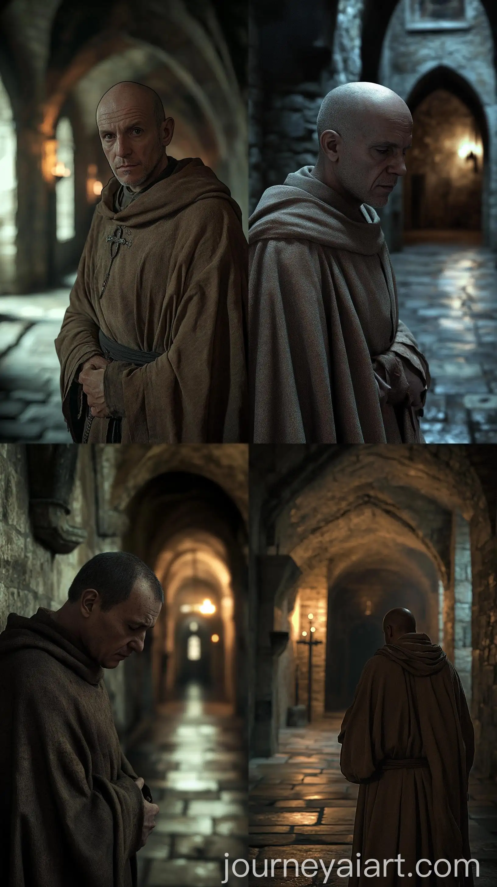 Solitary-Monk-Franois-in-Dimly-Lit-Medieval-Monastery-Corridor