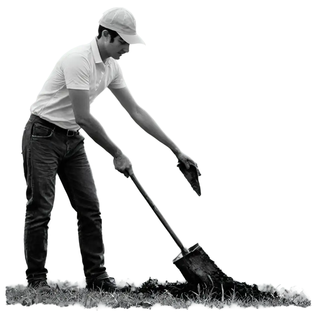 a man clearing land in black and white