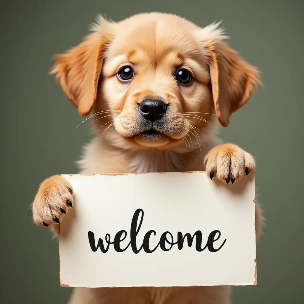 Adorable-Puppy-Holding-a-Welcome-Sign-with-a-Friendly-Expression