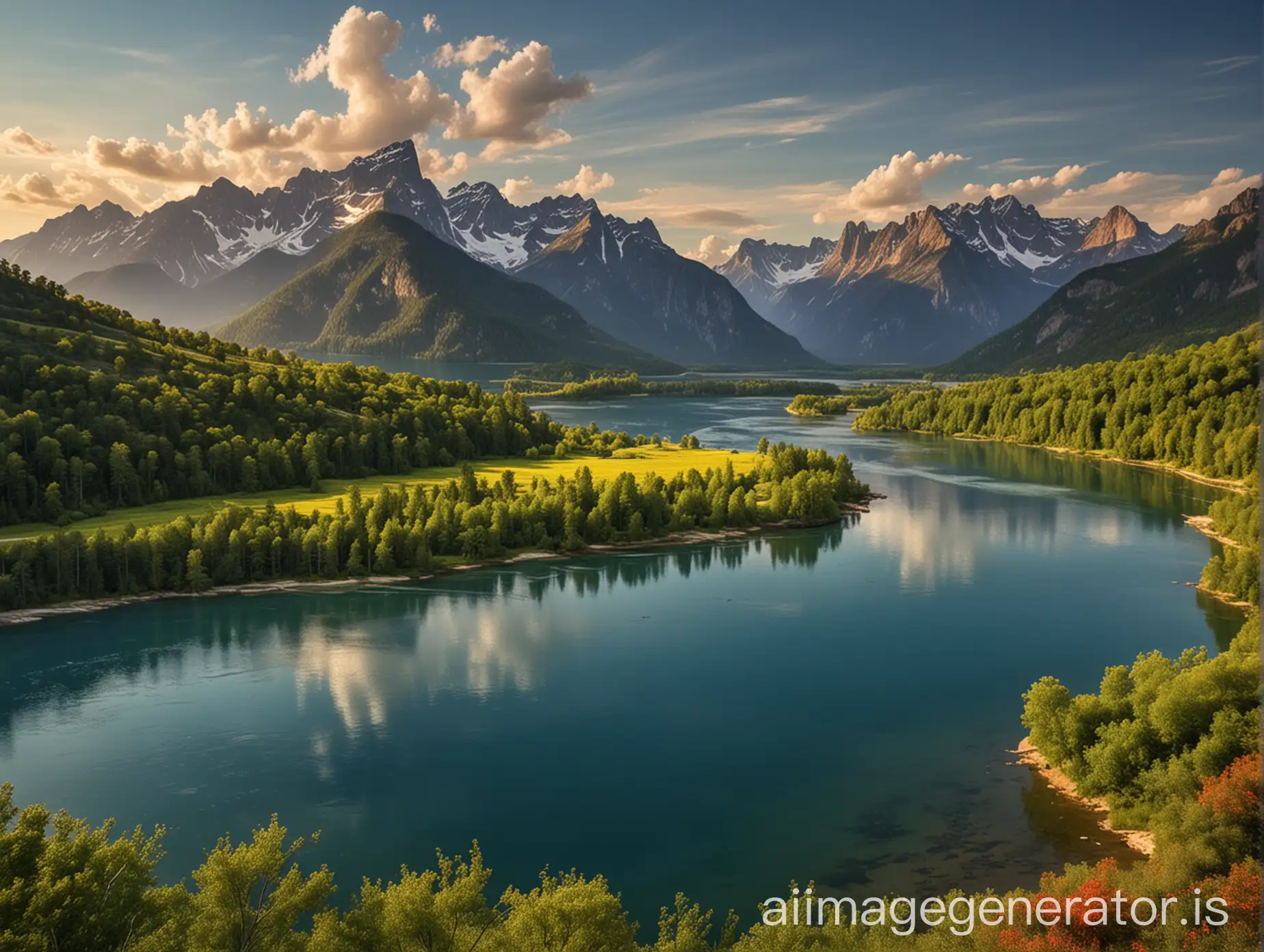 Vibrant-Landscape-Blue-Skies-Green-Lands-Clear-Waters-Colorful-Mountains-and-Rivers