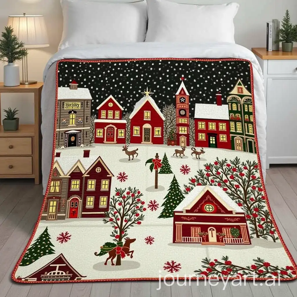 Nostalgic-Village-Christmas-Town-with-Woven-Holiday-Throw