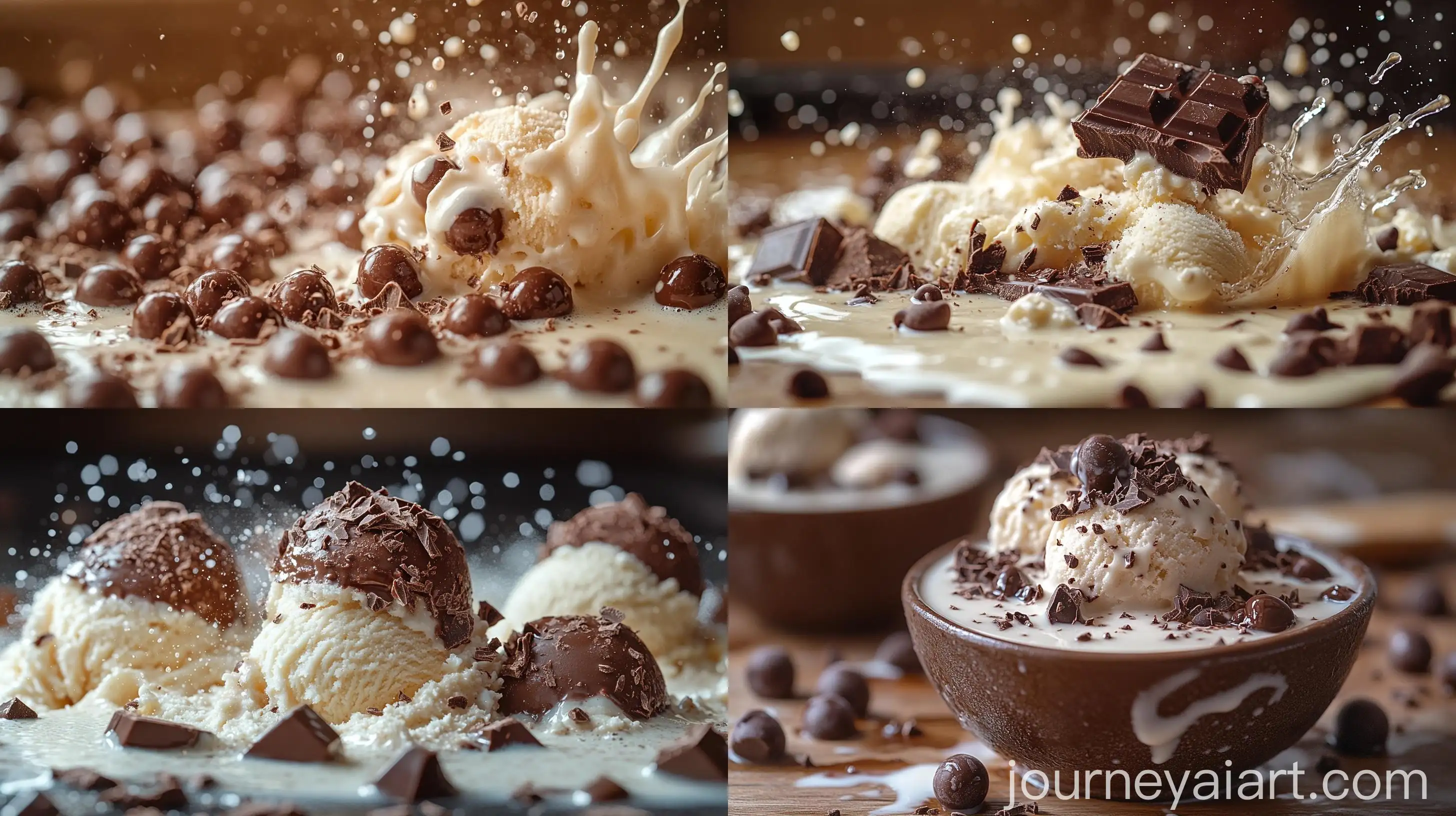 Chocolate-Splashing-into-Milk-and-Ice-Cream-in-Kitchen-Studio