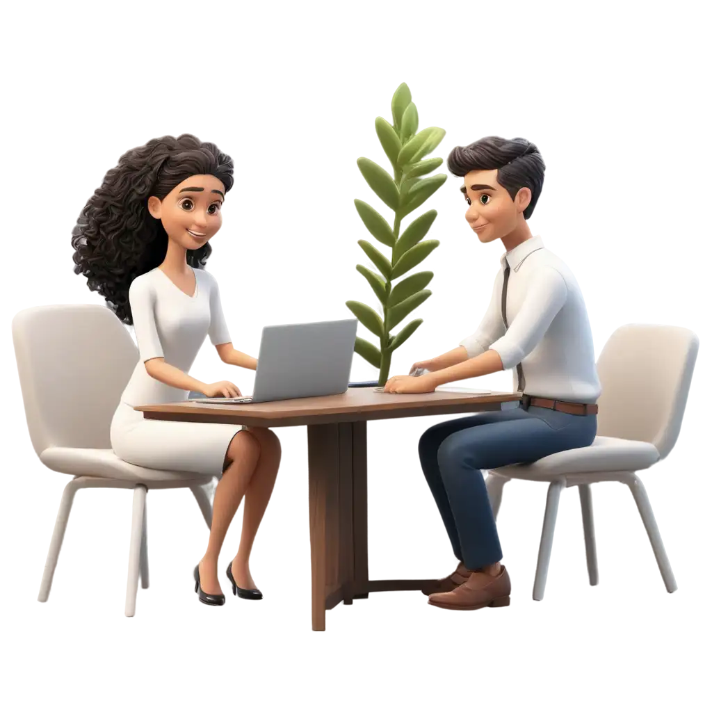 HighQuality-PNG-Illustration-Two-People-in-a-Meeting-with-a-Laptop-and-Plant