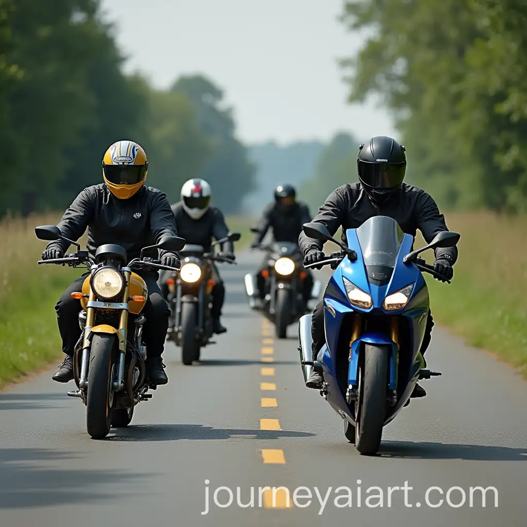 Motorcycles-Racing-Down-a-Quiet-Country-Road-in-Full-Motion