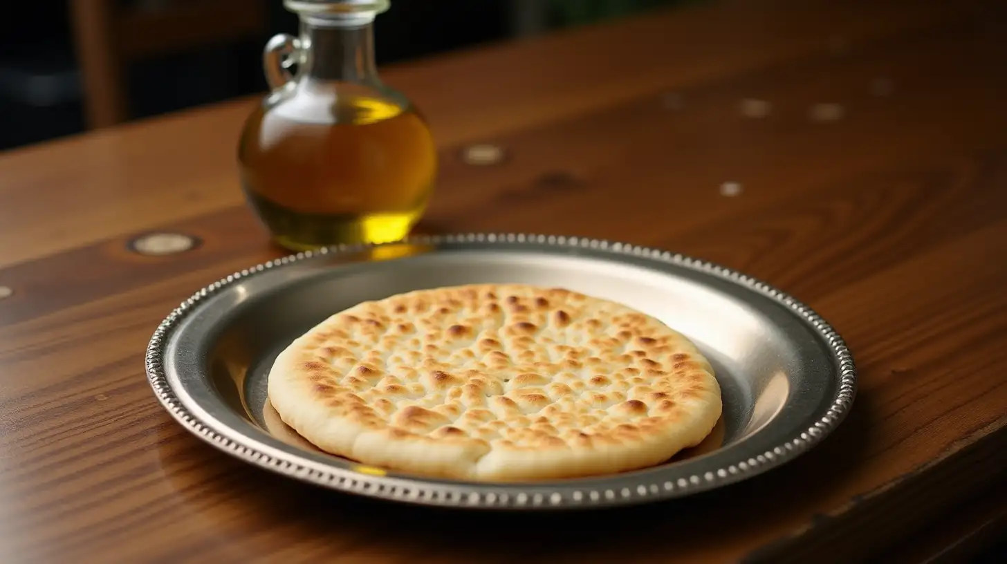 Biblical Era Matza and Olive Oil on Silver Platter