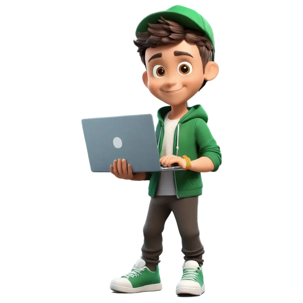 3D-Cute-Boy-Video-Editor-Wearing-Green-Hoodie-with-Laptop-PNG-Image