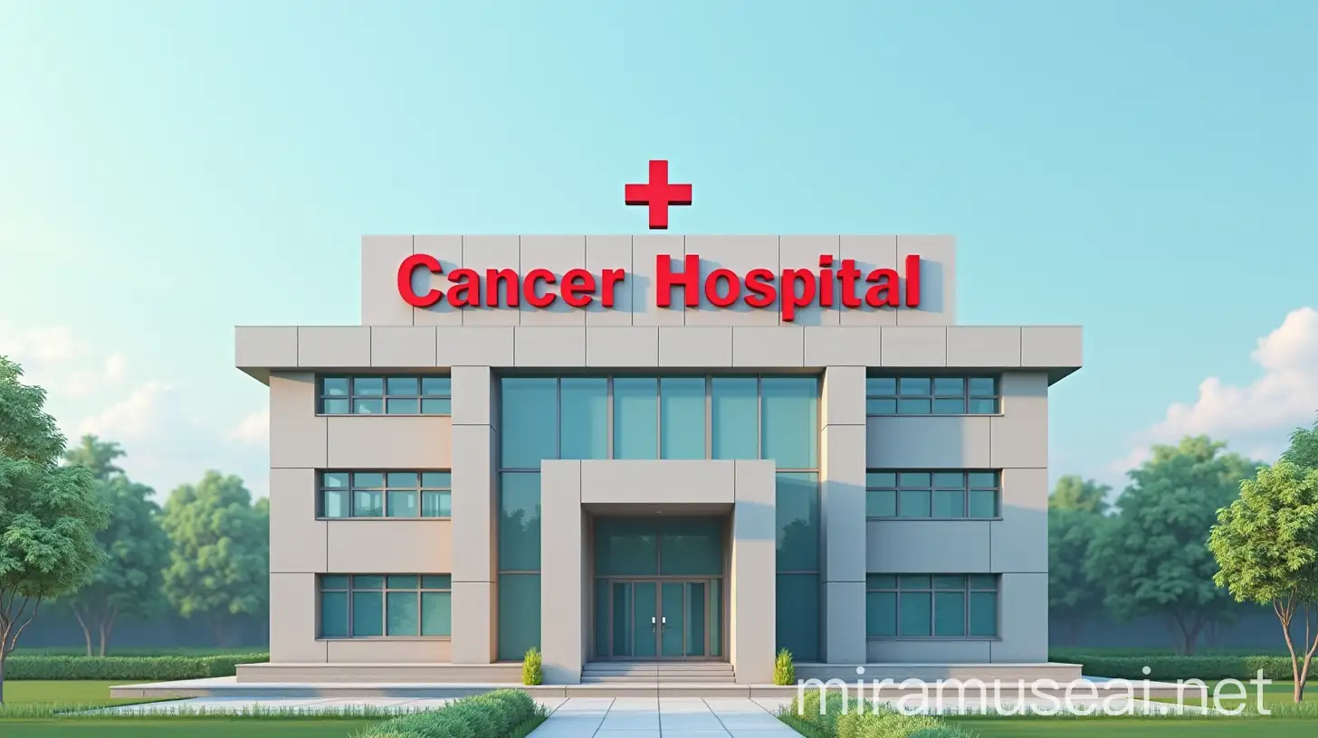 Cancer Hospital Building in India with Rooftop Signage