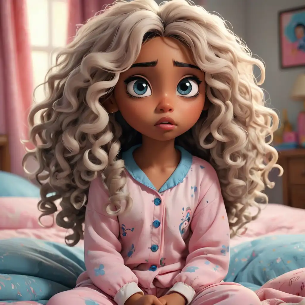 Cute 7YearOld DisneyStyle Cartoon Girl with Tangled Hair