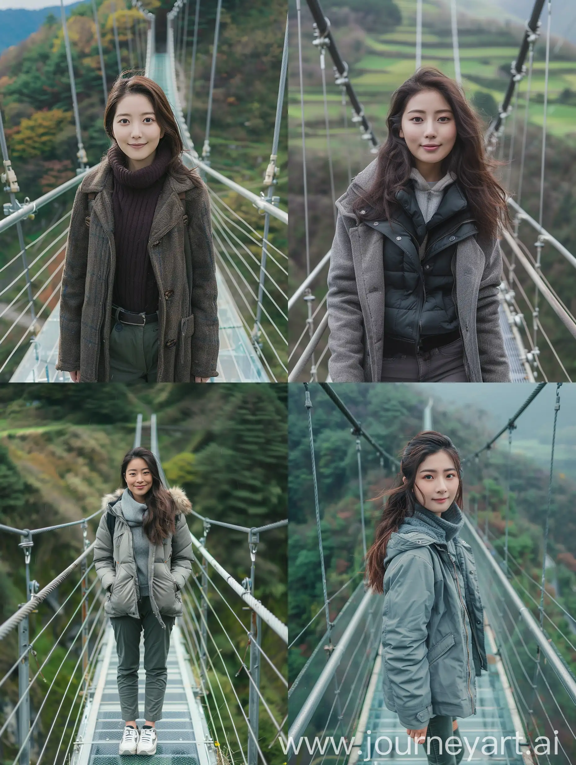 Korean-Woman-in-Winter-Outfit-on-Glass-Bridge-Over-Valley