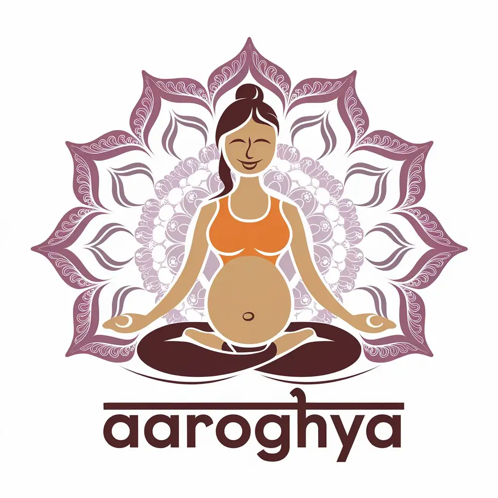 LOGO Design for Aaroghya Vibrant Yoga Theme with Pregnant Woman and Smiling Face Symbol for Religious Industry