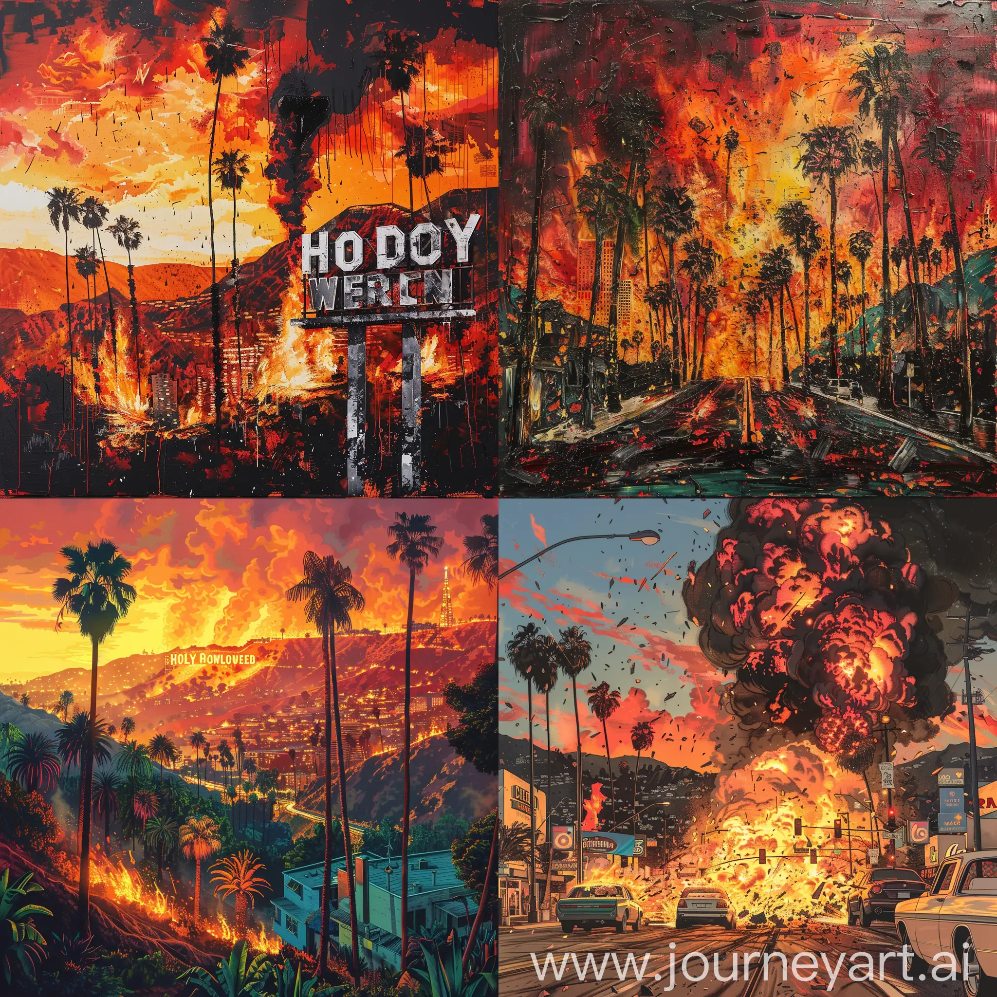 Hollywood-on-Fire-Dramatic-2D-Illustration-of-Urban-Blaze