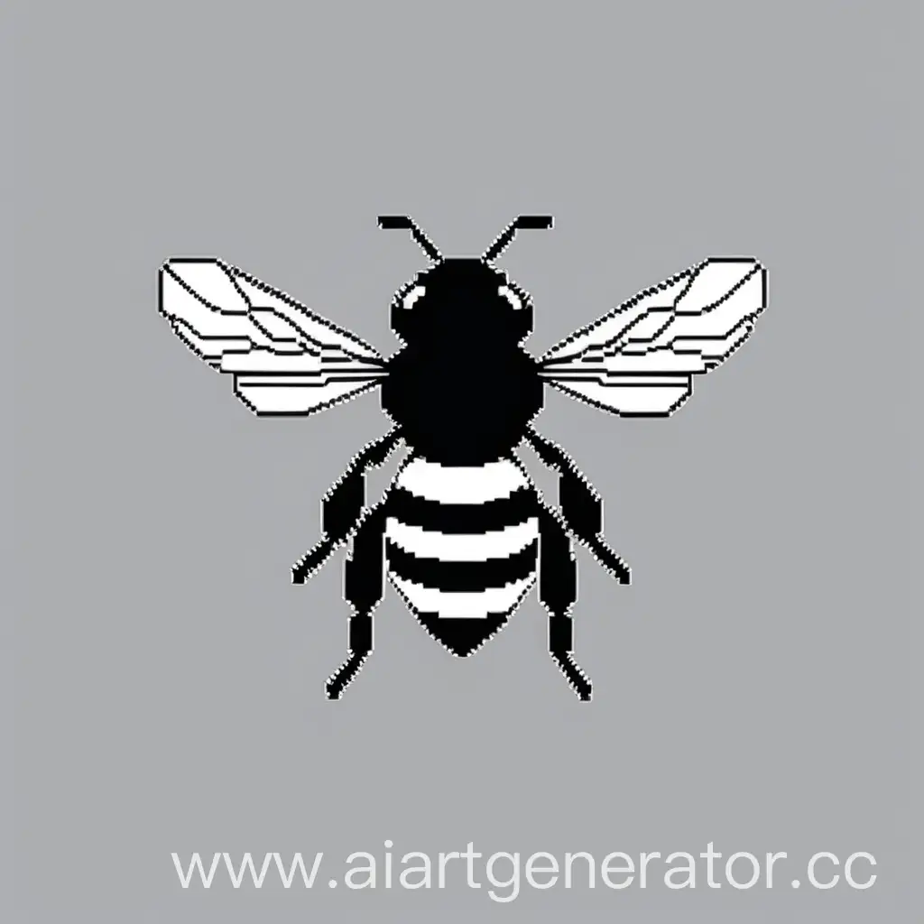 Pixel-Art-of-a-Small-Bee-in-Black-and-White