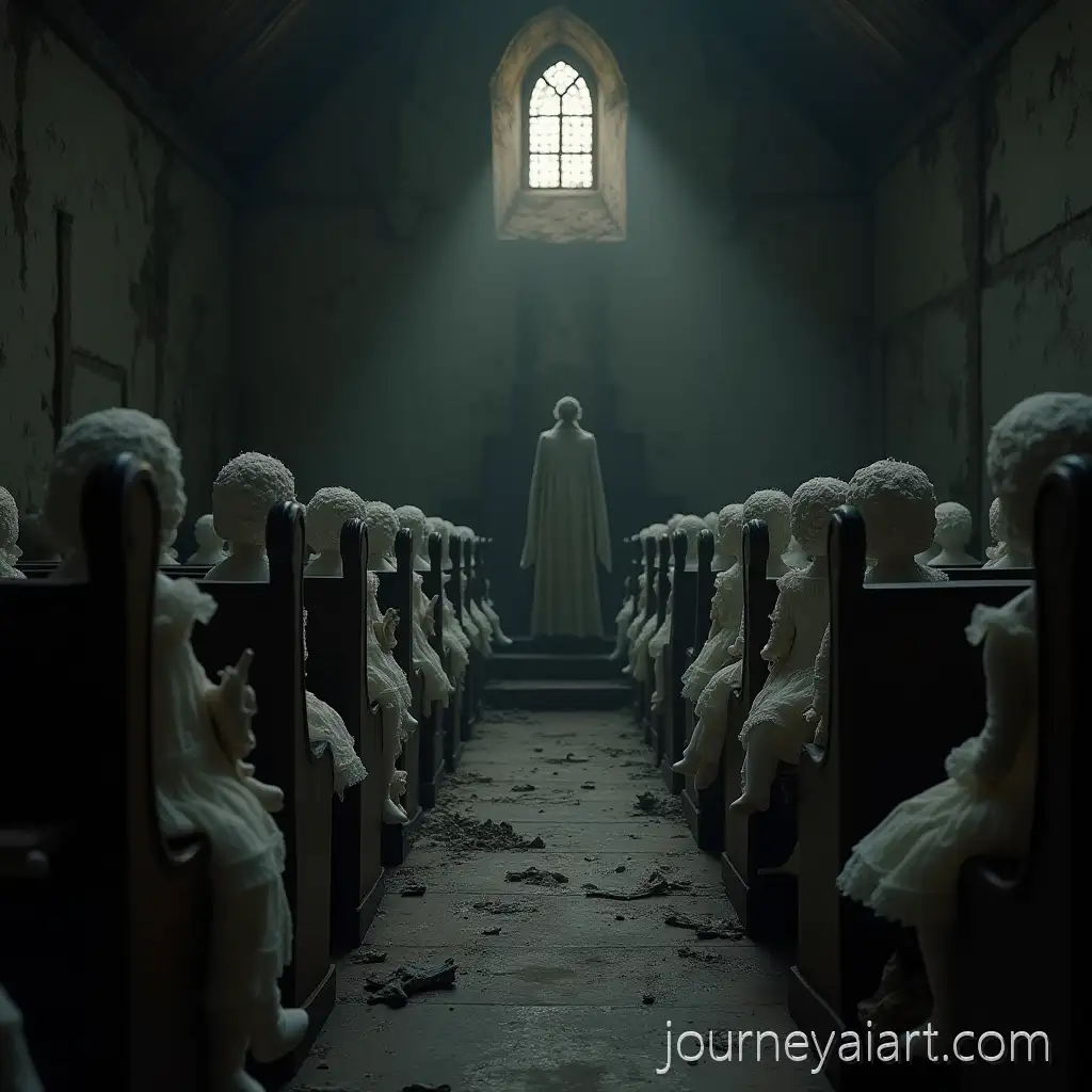 Gothic-Dollmaker-in-Crumbling-Chapel-with-Porcelain-Dolls