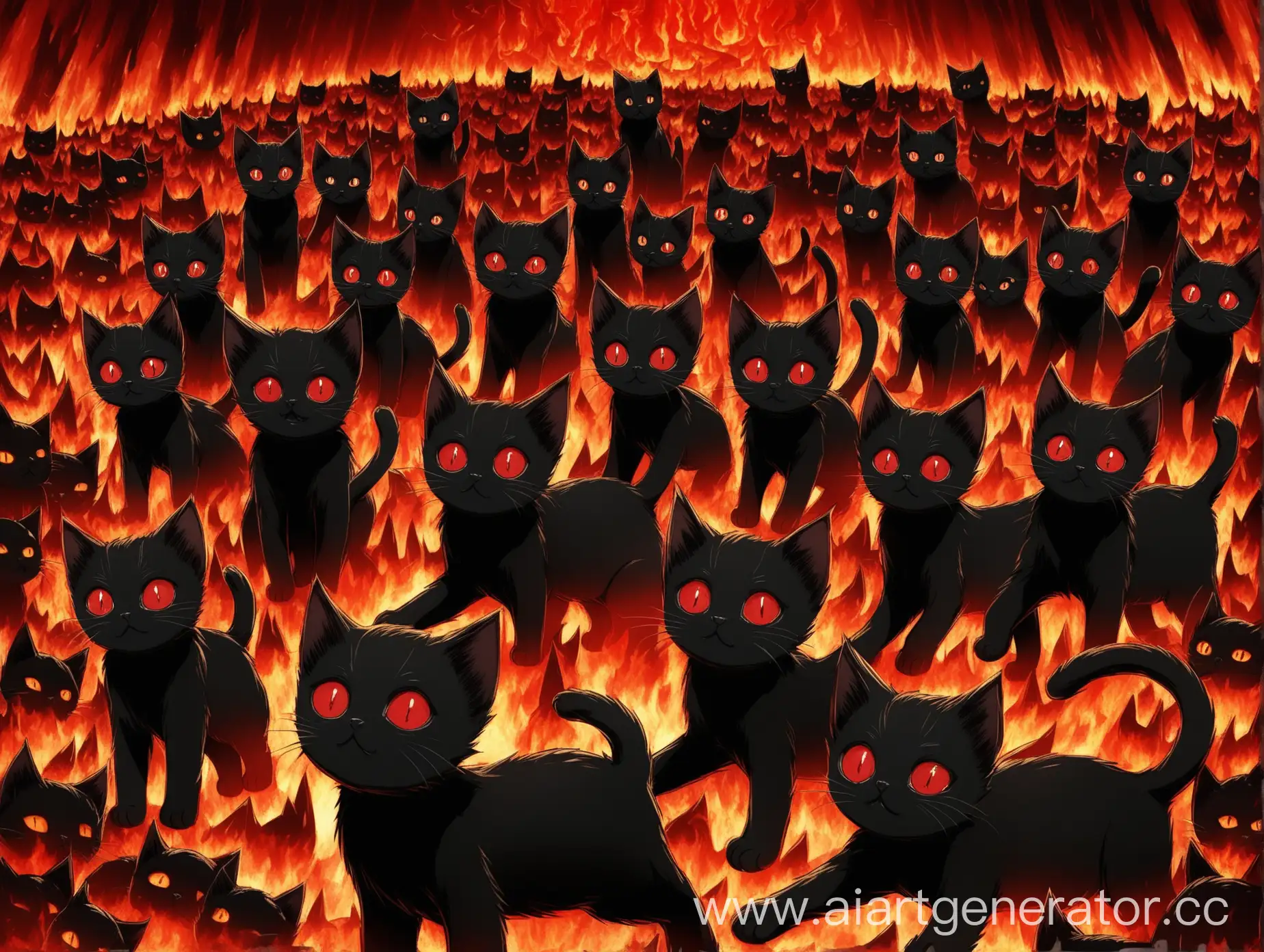 Dark-Scene-with-Black-Kittens-and-Red-Eyes-in-Hell