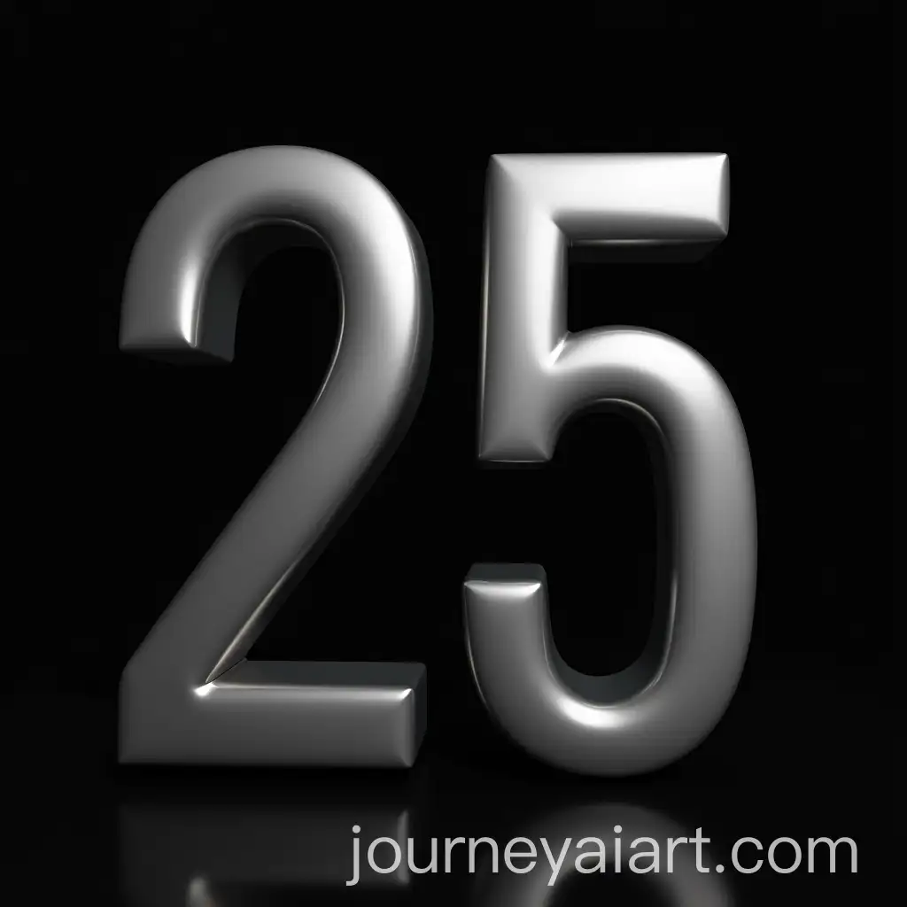 Silver-Number-25-Isometric-Matte-Surface-on-Black-Background