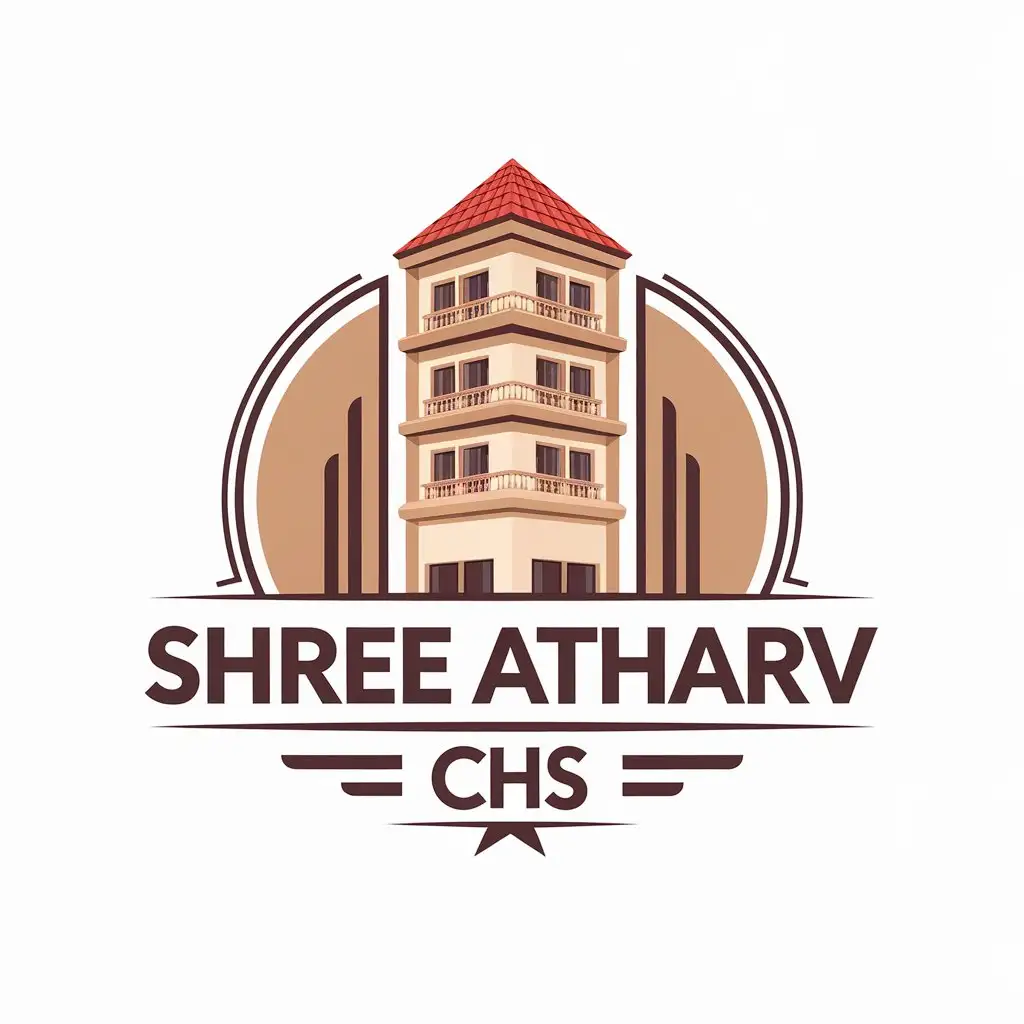 LOGO Design for Shree Atharv CHS Vector Style with Building Symbol and Clear Background