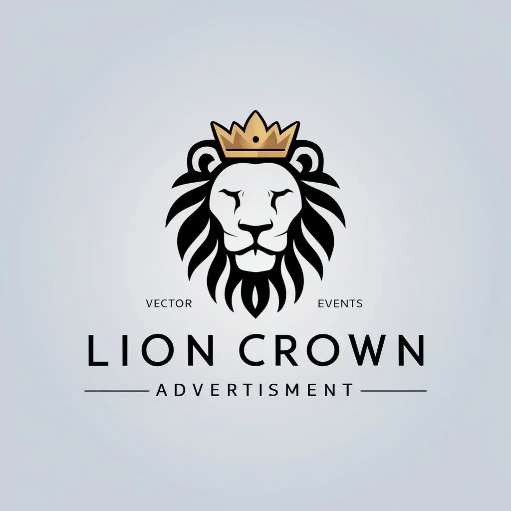 a vector logo design,with the text "lion crown advertisement", main symbol:lion,Minimalistic,be used in Events industry,clear background