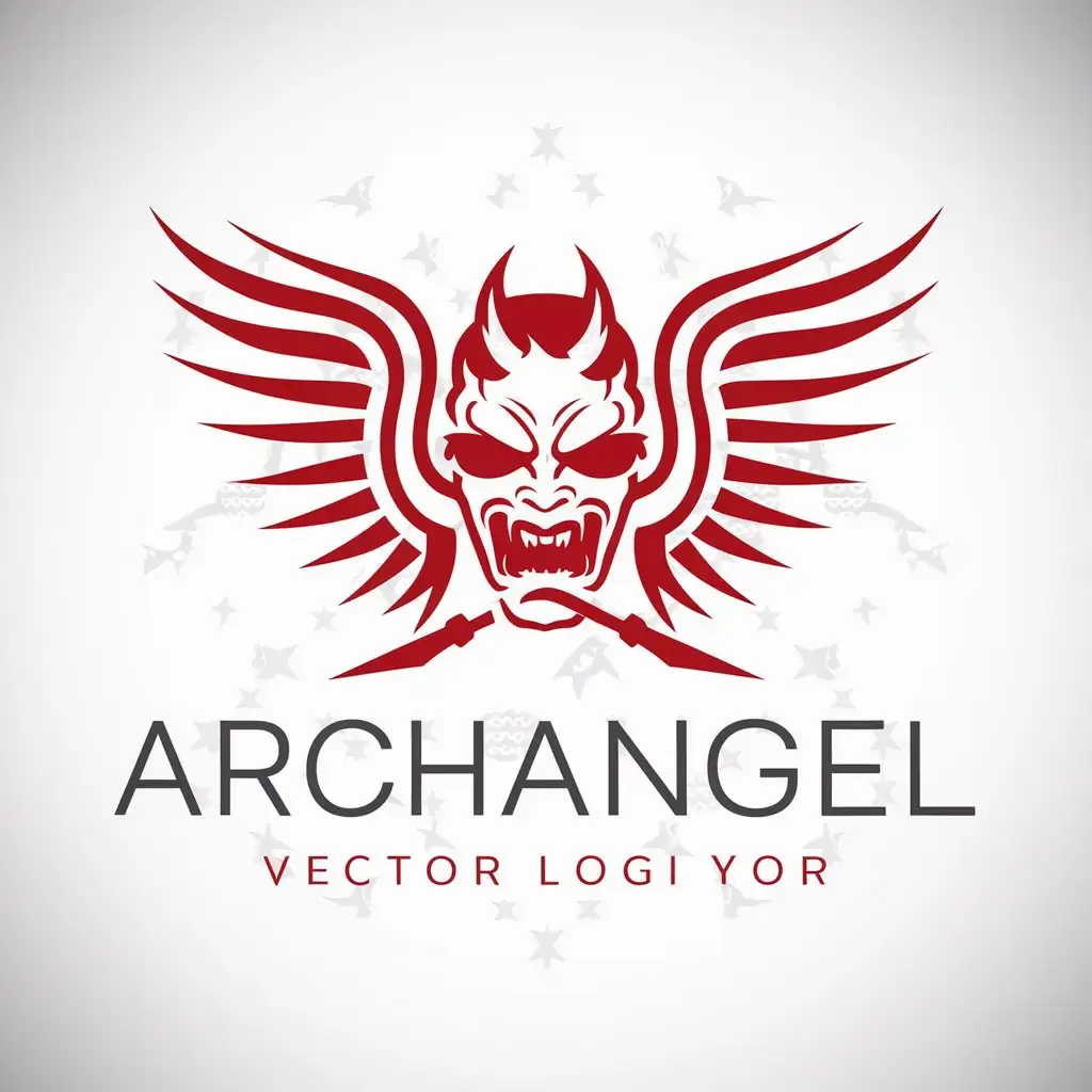 LOGO Design For ARCHANGEL Demon Face with Japanese Mask in Red Shades