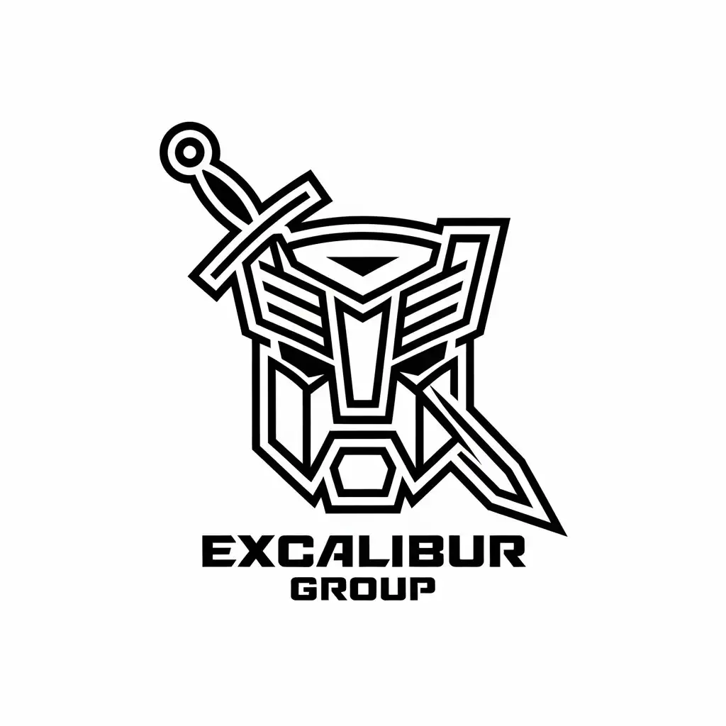 LOGO-Design-for-Excalibur-Group-Sword-and-Transformer-Symbol-with-Clear-Background