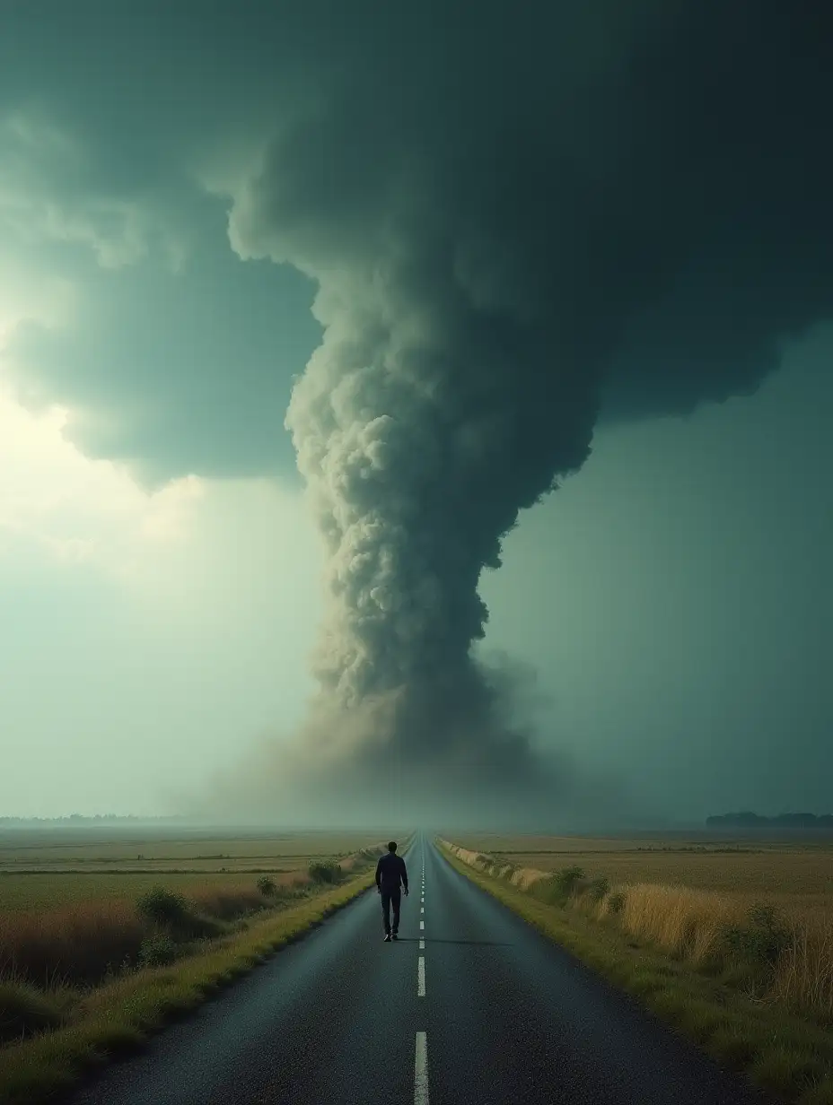 a tornado pulling a man into it.