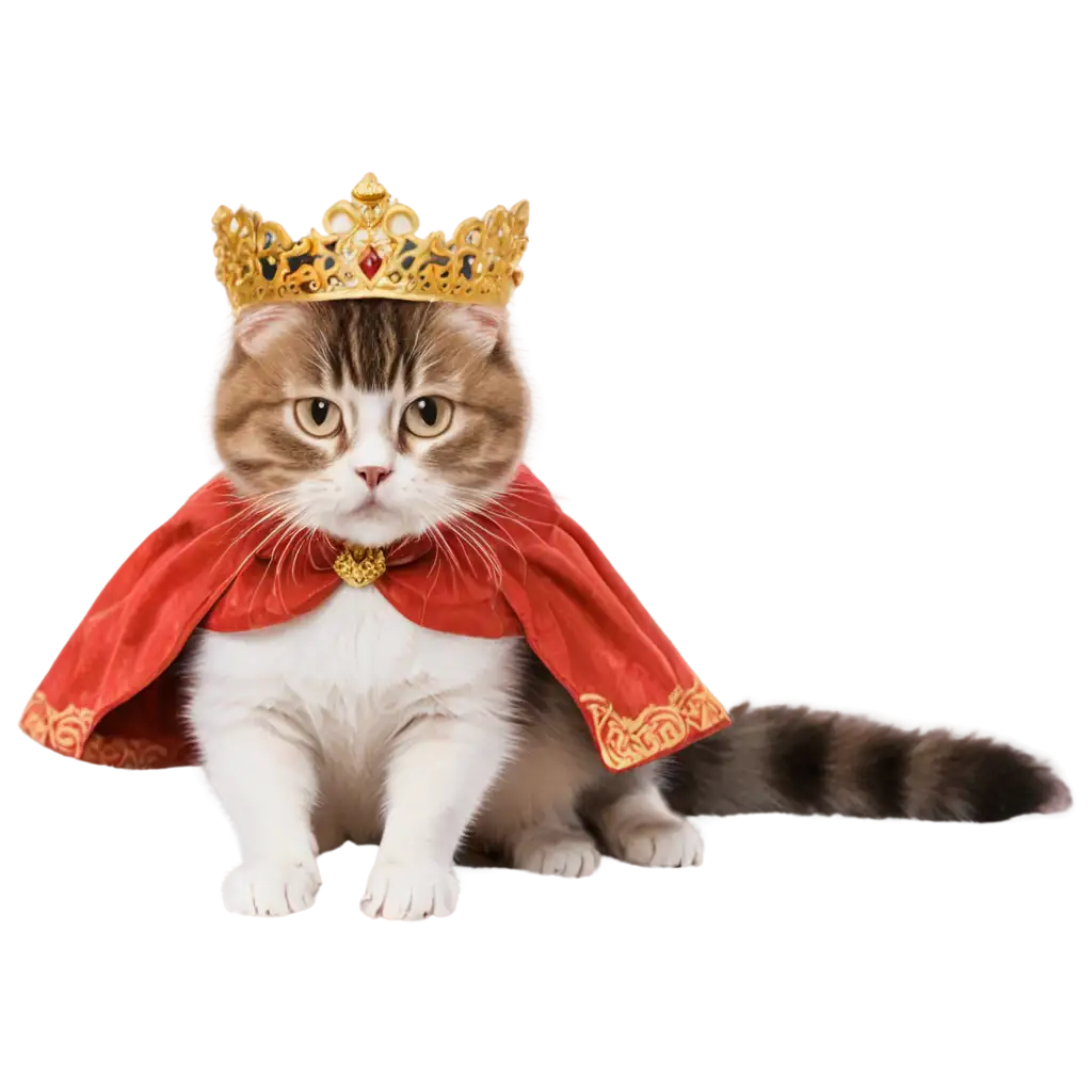 Whimsical-Royal-Cat-Sticker-PNG-Design-with-Elegant-18thCentury-Cape-and-Golden-Crown