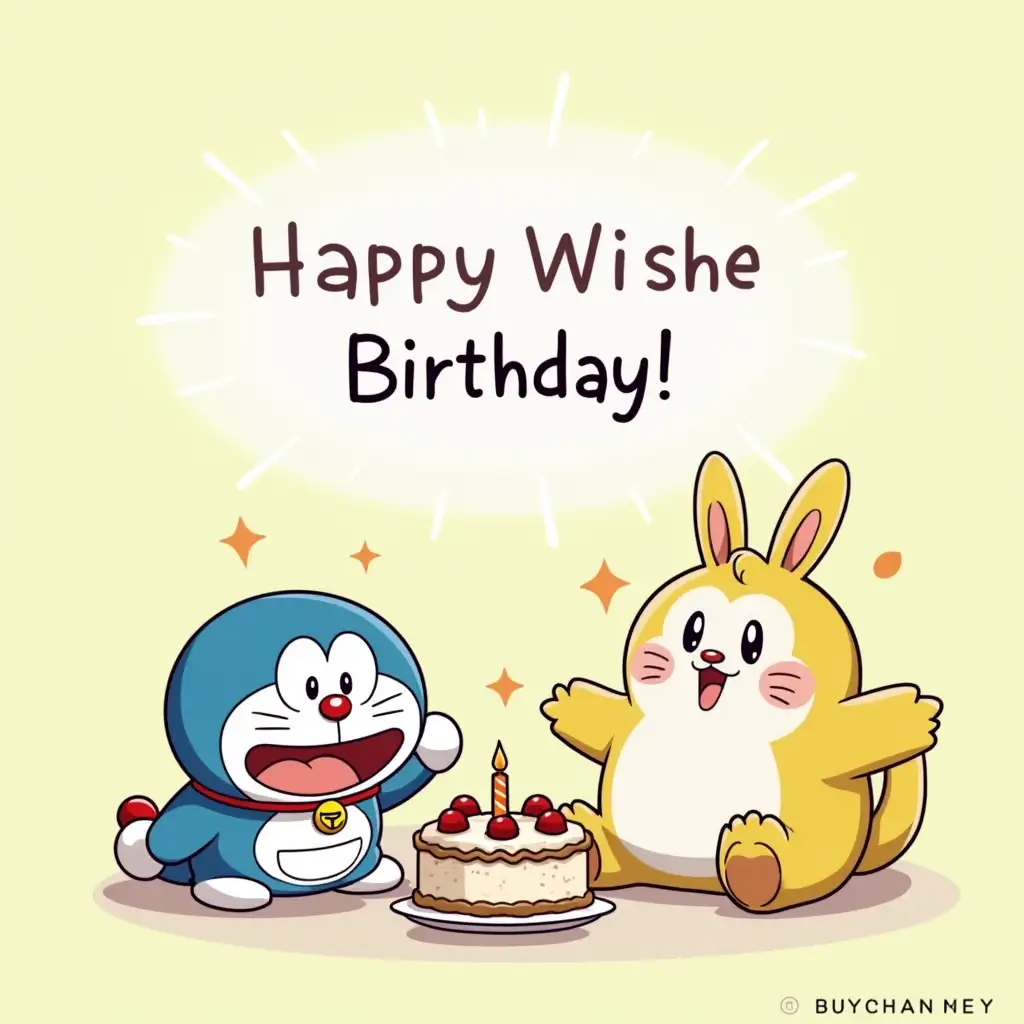 Doreamon and Nobita both are wishing the birthday wishes