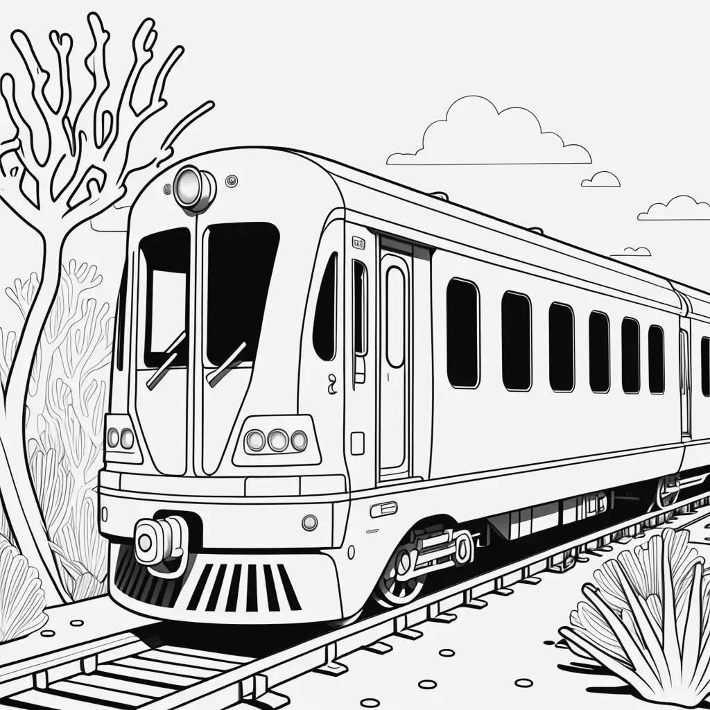 Modern Cartoon Style Coral Train Car Coloring Page