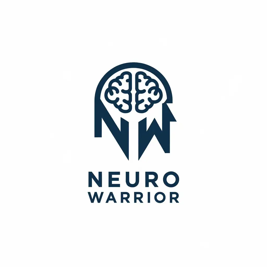 LOGO Design For Neuro Warrior Navy Blue Gold Lettermark with Brain Pattern Helmet Silhouette