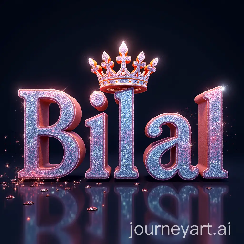 Elegant-3D-Typography-of-Bilal-Adorned-with-a-Crown-and-Diamonds