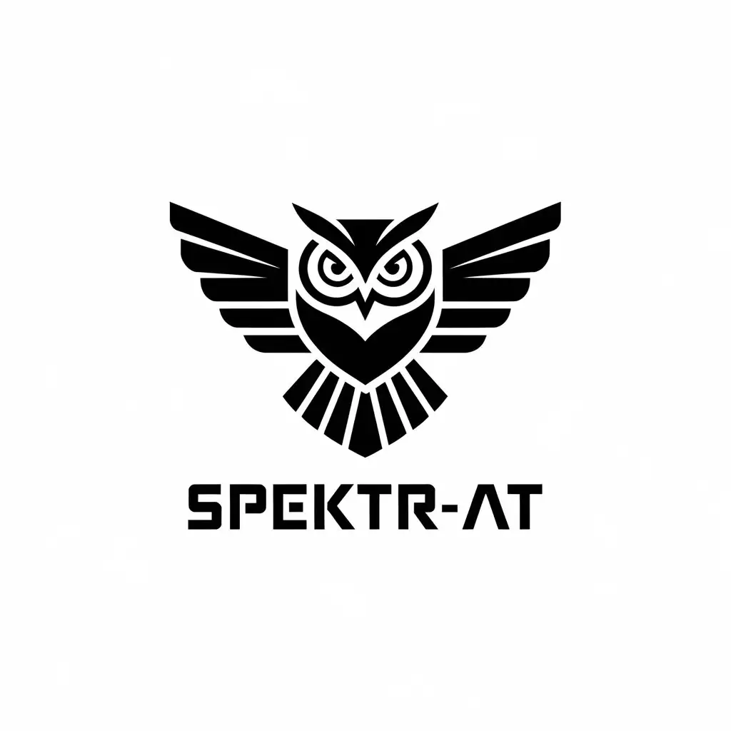 a vector logo design,with the text "spektr-at", main symbol:owl, sharp gaze, protection,Minimalistic,be used in Technology industry,clear background