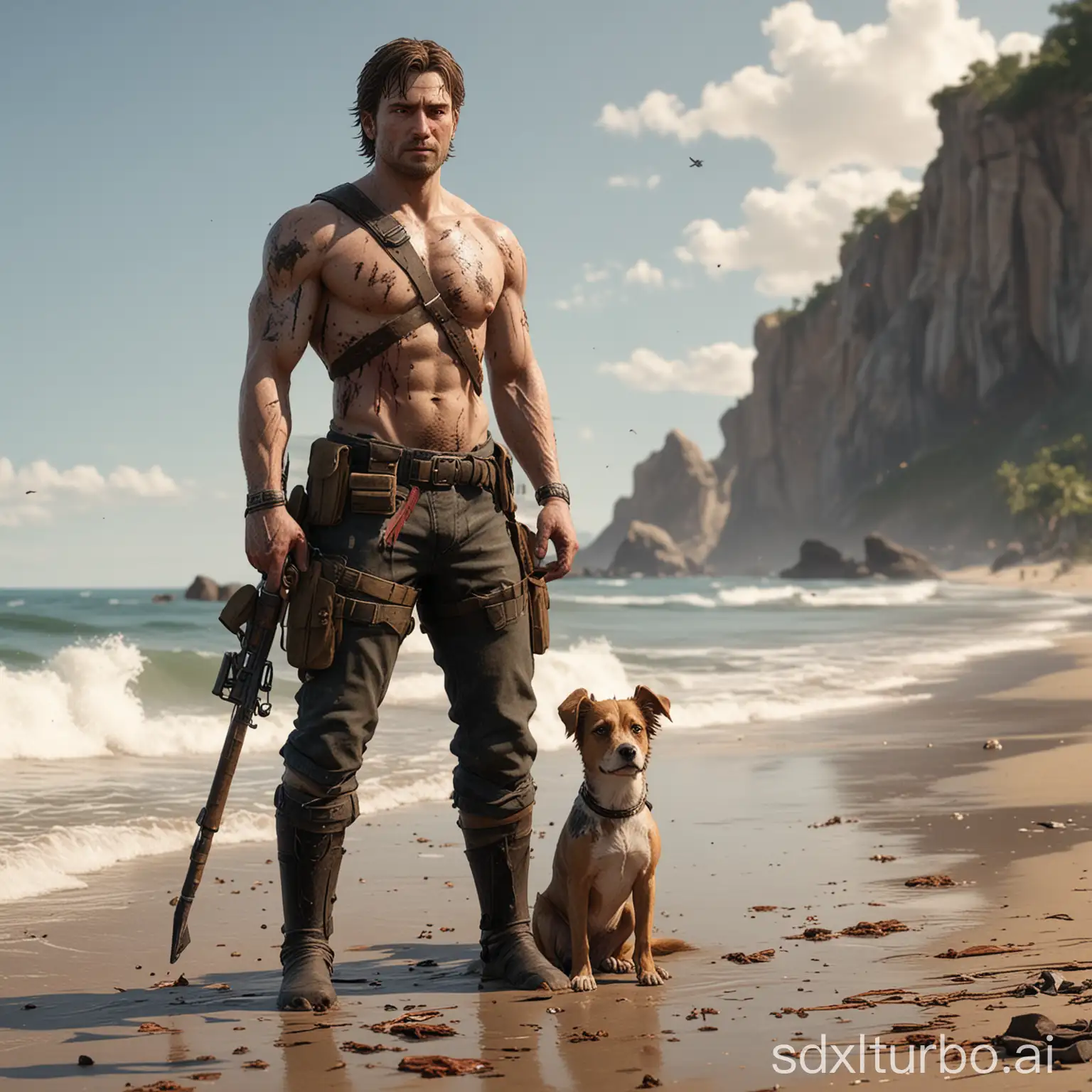 Warrior-and-Dog-on-Beach-BattleScarred-Hero-with-Loyal-Companion