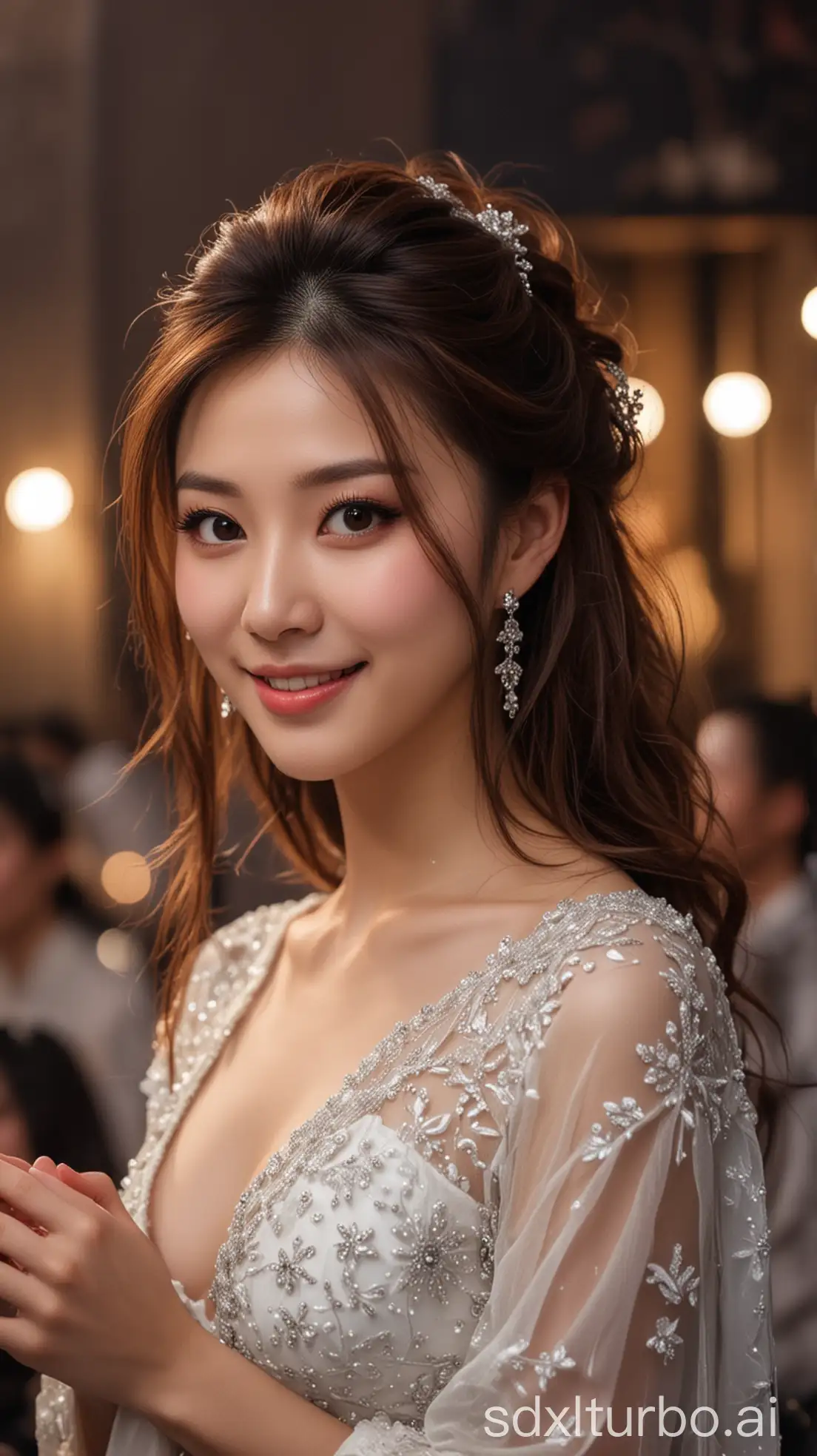 Chinese-Beauties-and-Brides-Smiling-Together-in-a-Winter-Night-Banquet-Hall