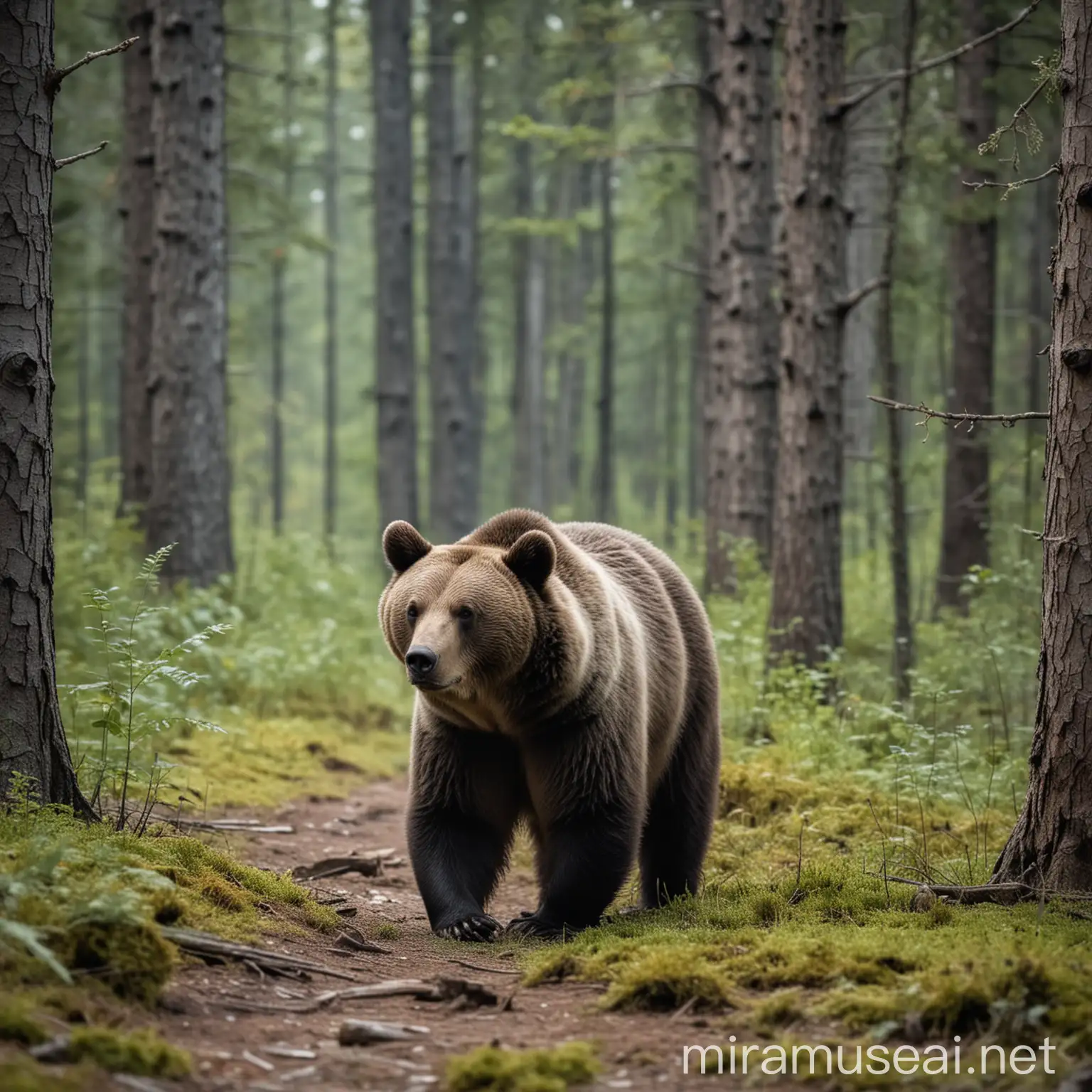 Bear Exploring a Lush Forest Landscape