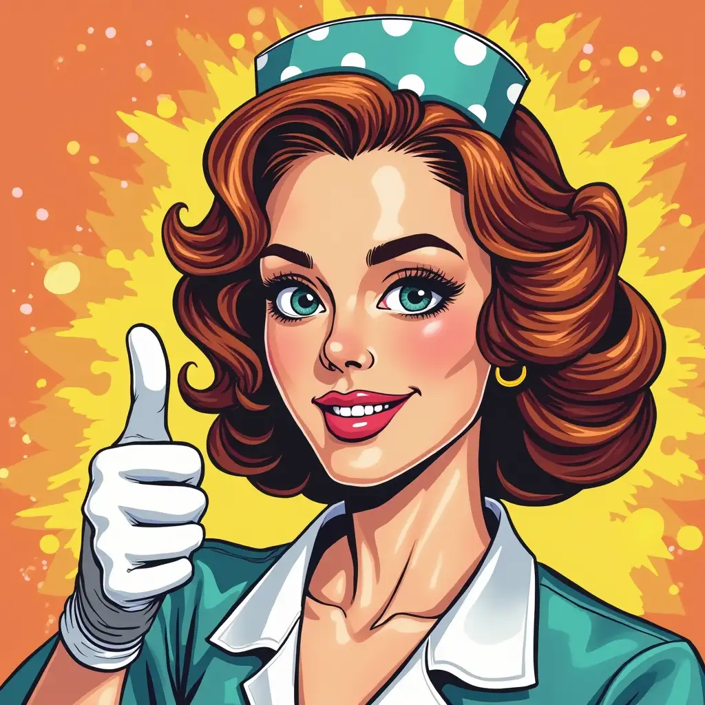 nurse new year shows thumb up in pop art style