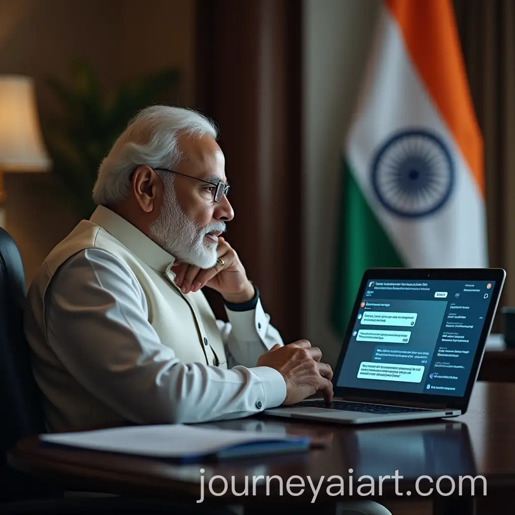 Indian-Prime-Minister-Narendra-Modi-Engaged-in-Conversation-with-Grok-AI-in-Modern-Office