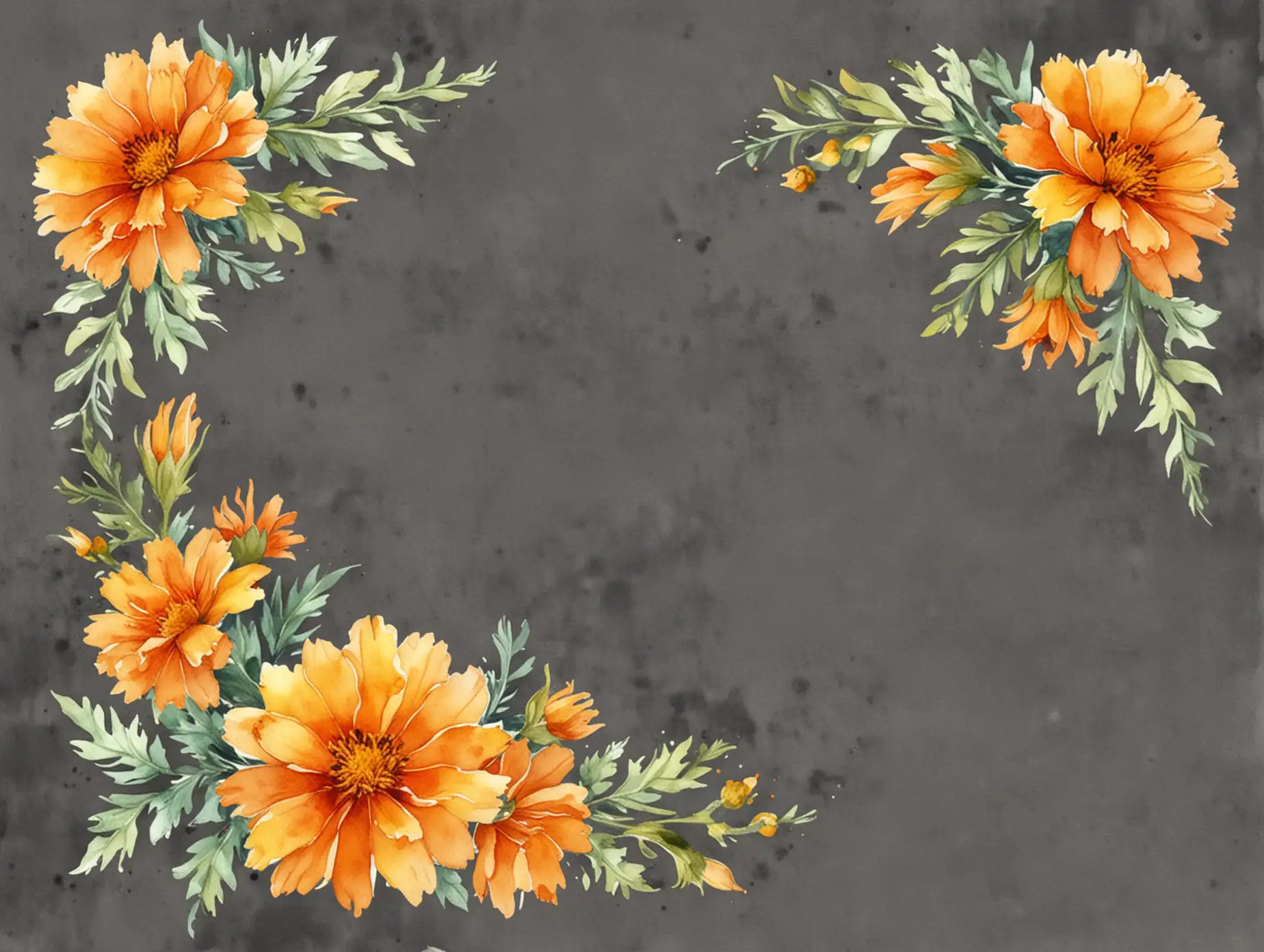 Colorful Watercolor Marigold Corner Border